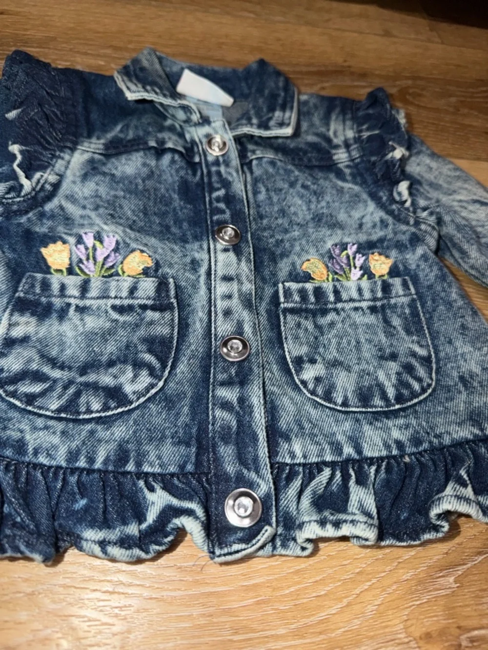 Little Lass Toddler Girls Acid Wash Denim Jacket with Flower‎ Embroidery 18 mo